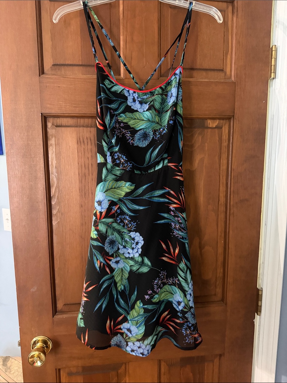 Miss Me Black Mini Slip Dress with Blue, Green & Red Floral Print NWT Dress